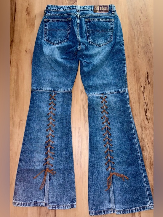 lei Denim - Early 2000’s Y2K low rise Corset lace up flare jeans